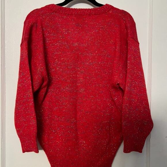 Vintage Crystal Sportswear Sparkly Red Knit Crew Sweater - Size M - Picture 8 of 9